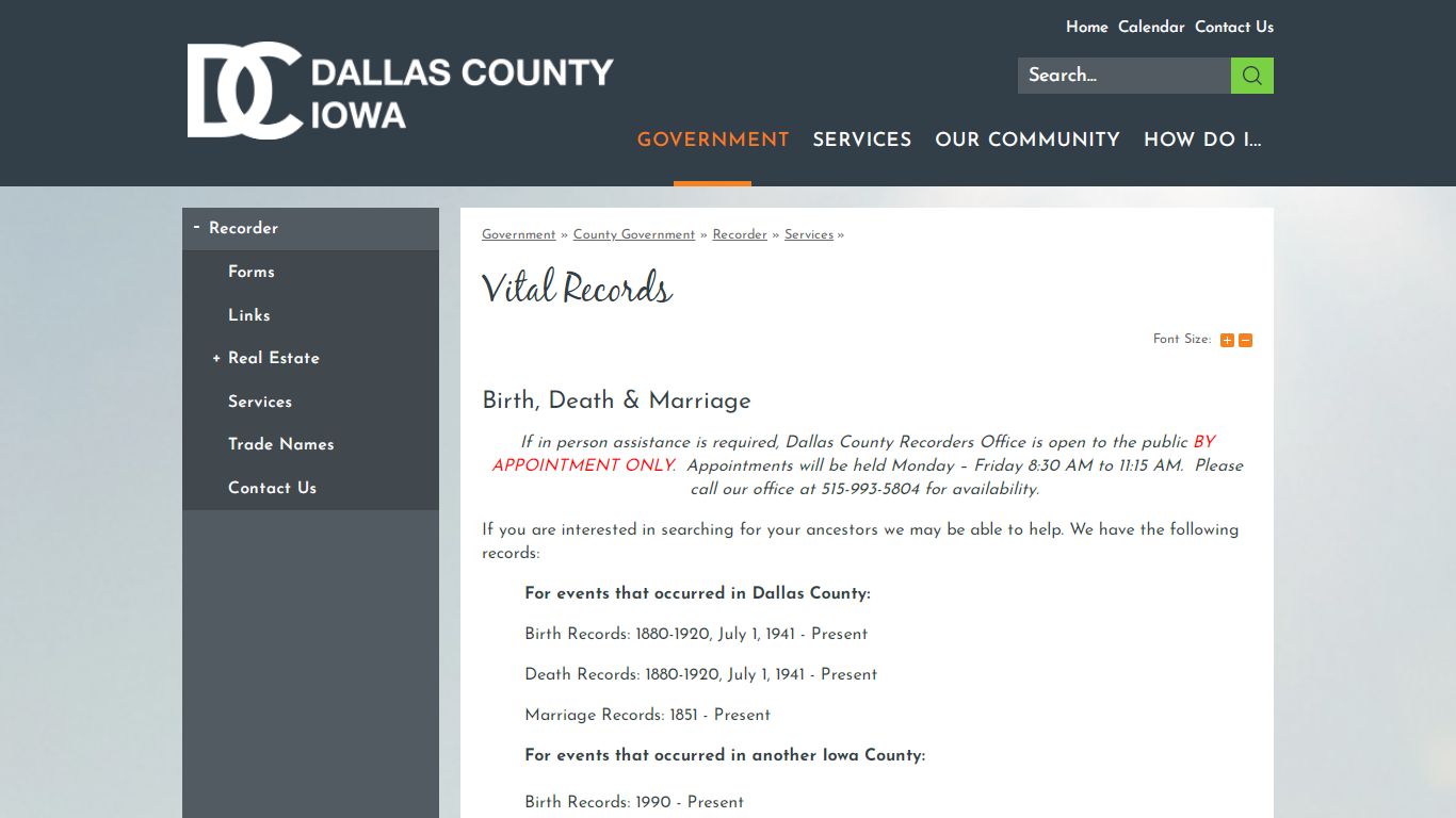 Vital Records | Dallas County, IA