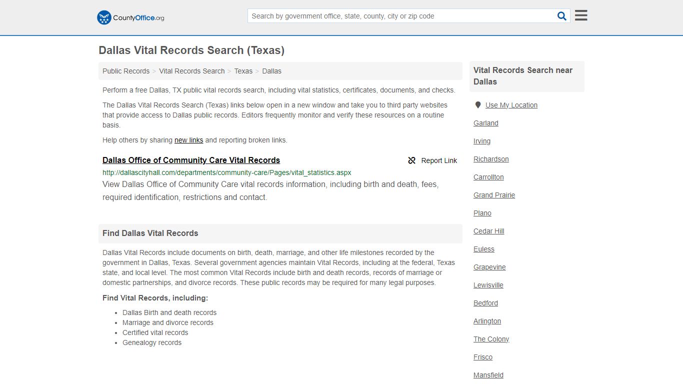 Dallas Vital Records Search (Texas) - County Office